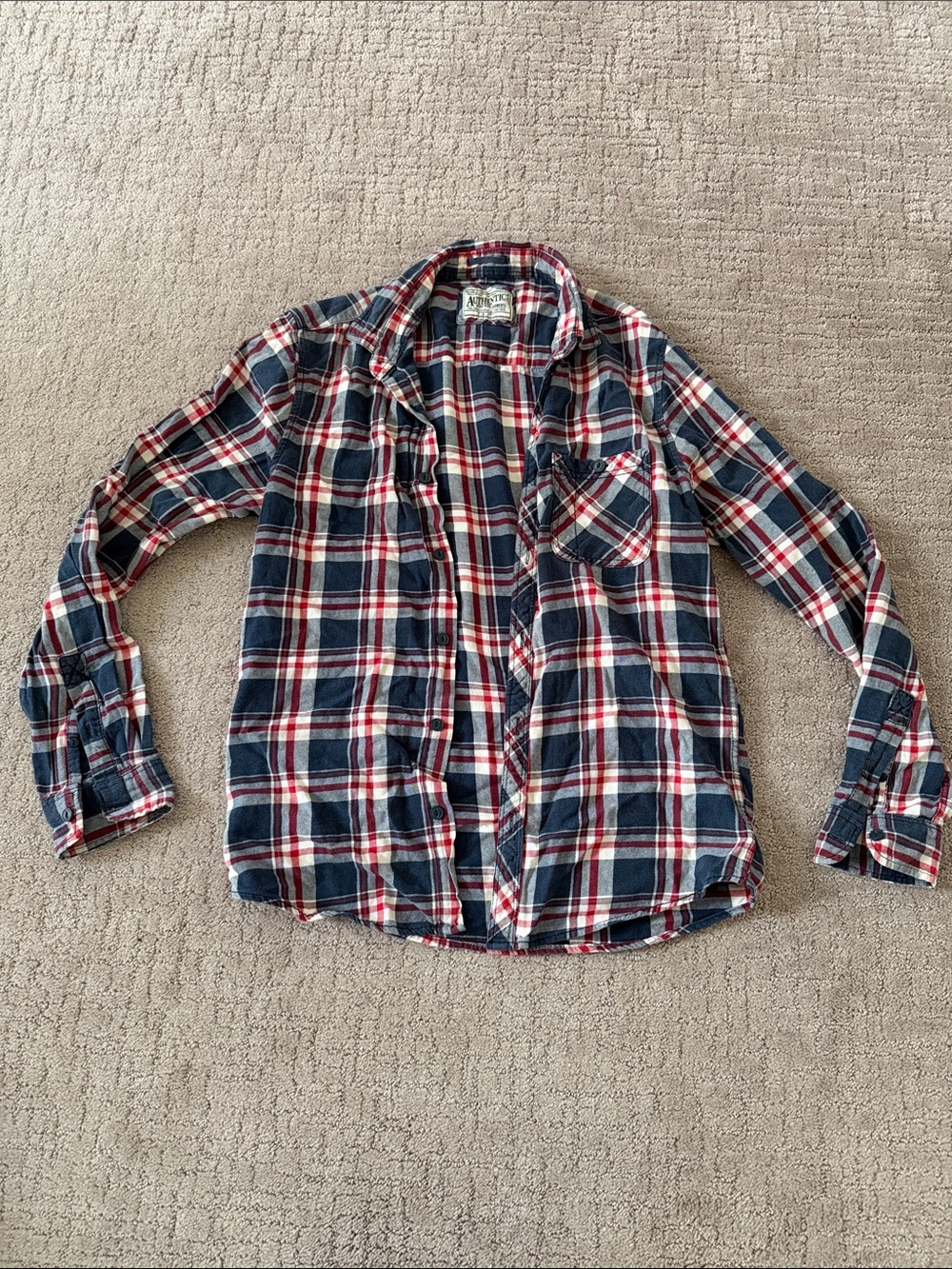 Women's Navy, Red & White Plaid Button-Down Shirt